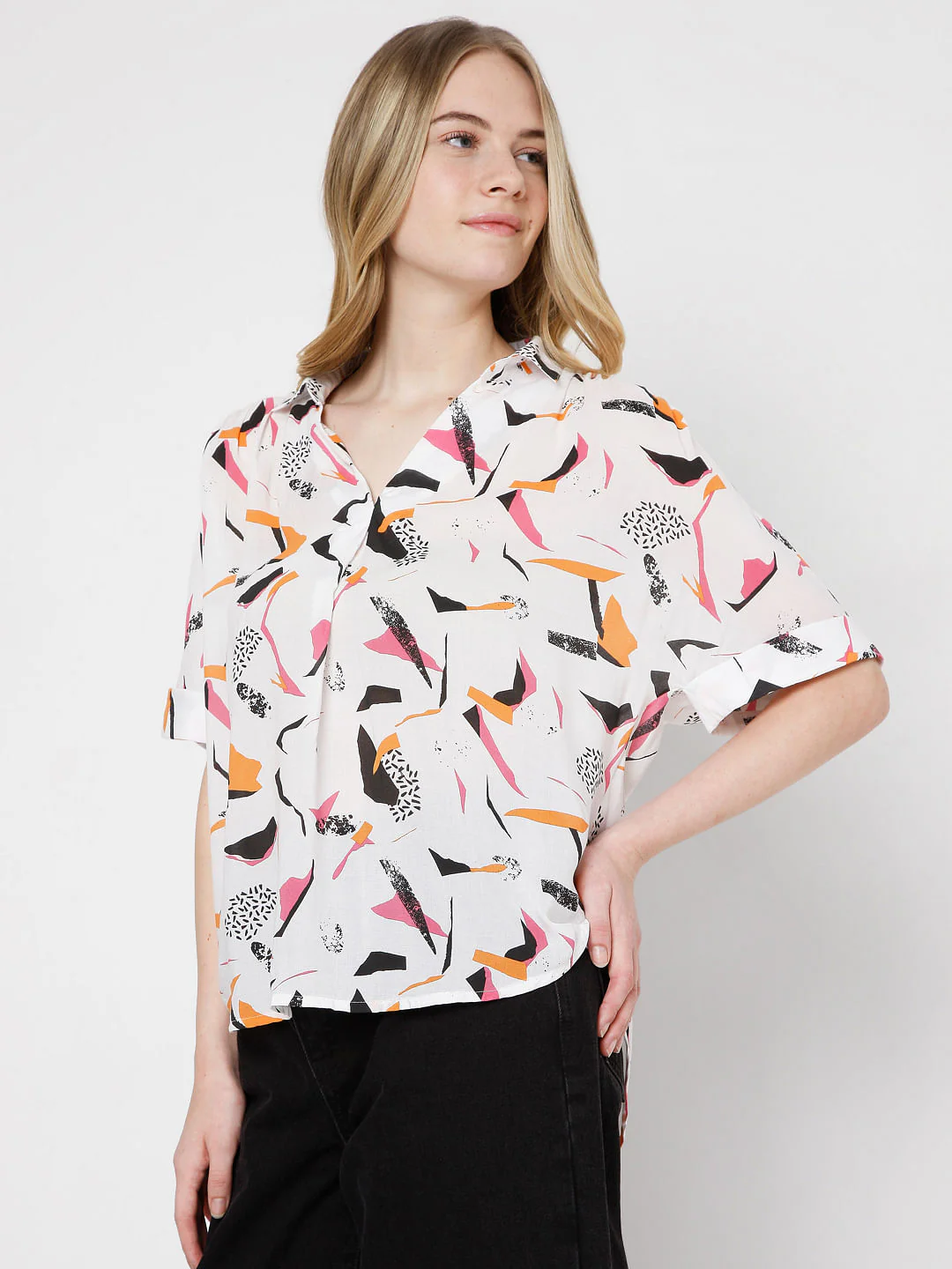 White Abstract Print Shirt - Image 3