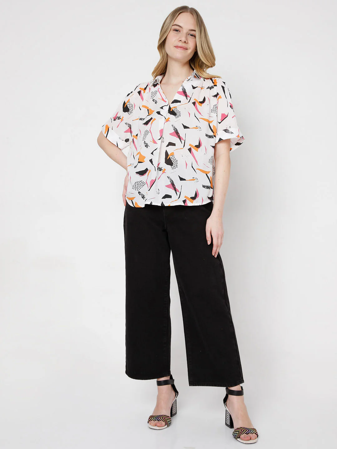 White Abstract Print Shirt - Image 5