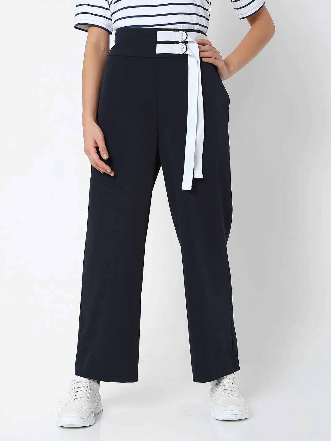 Navy Blue High Rise Wide Leg Pants - Image 2