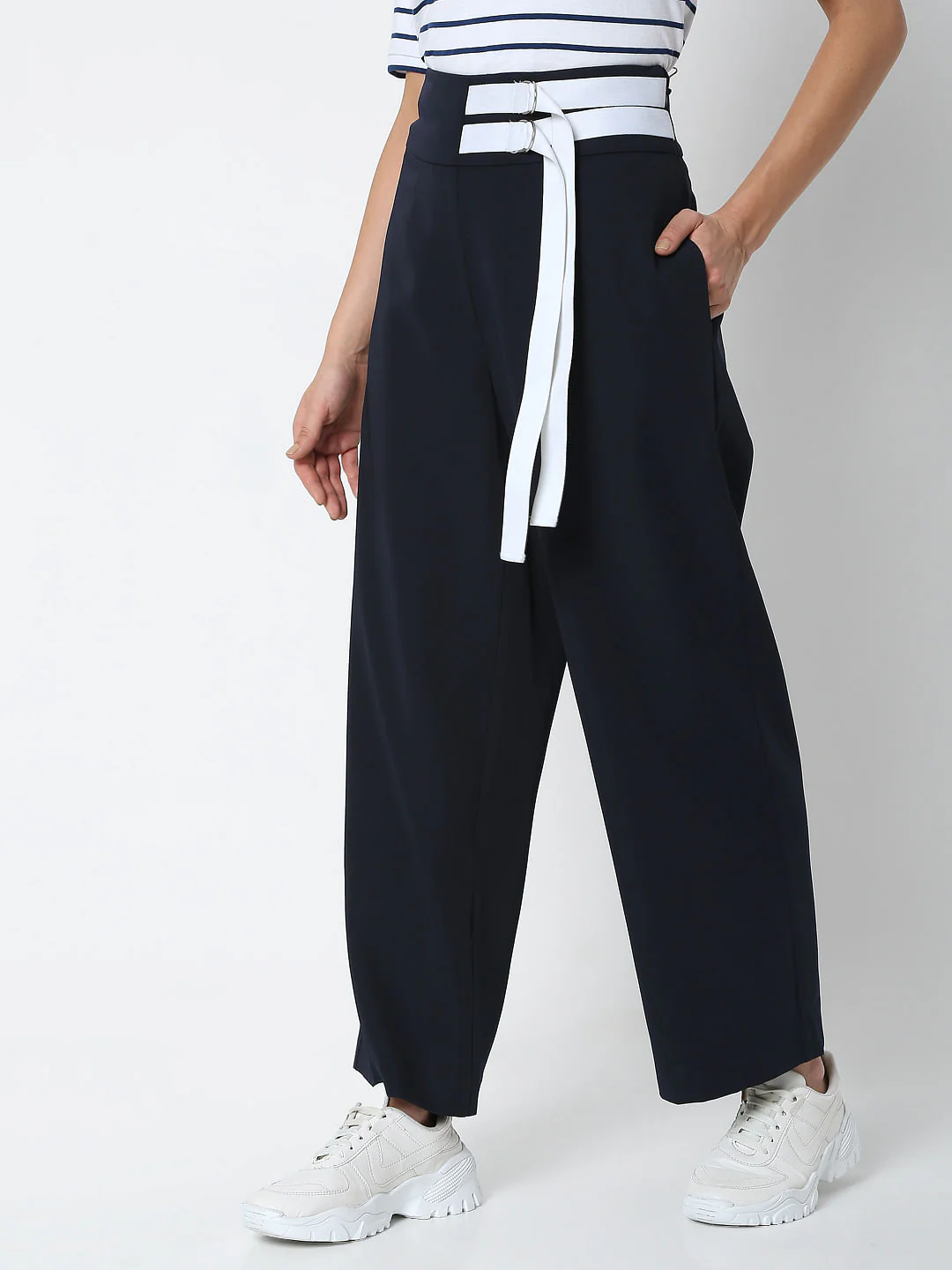Navy Blue High Rise Wide Leg Pants - Image 3