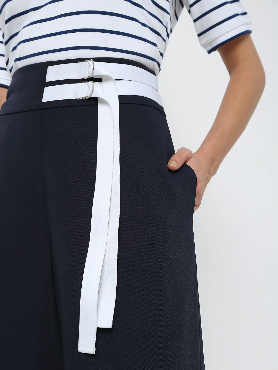 Navy Blue High Rise Wide Leg Pants - Image 5