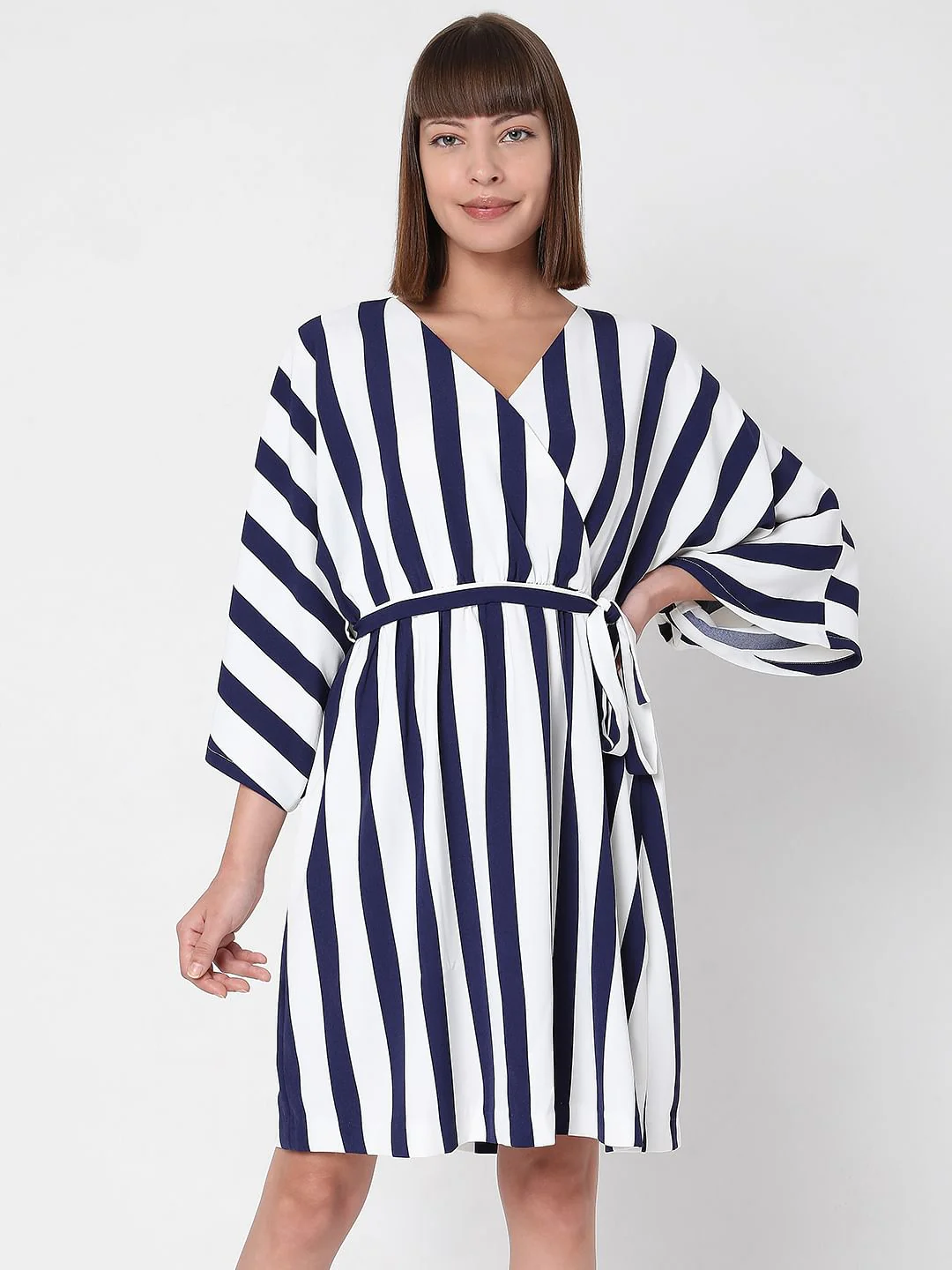 White Striped Fit & Flare Dress - Image 2