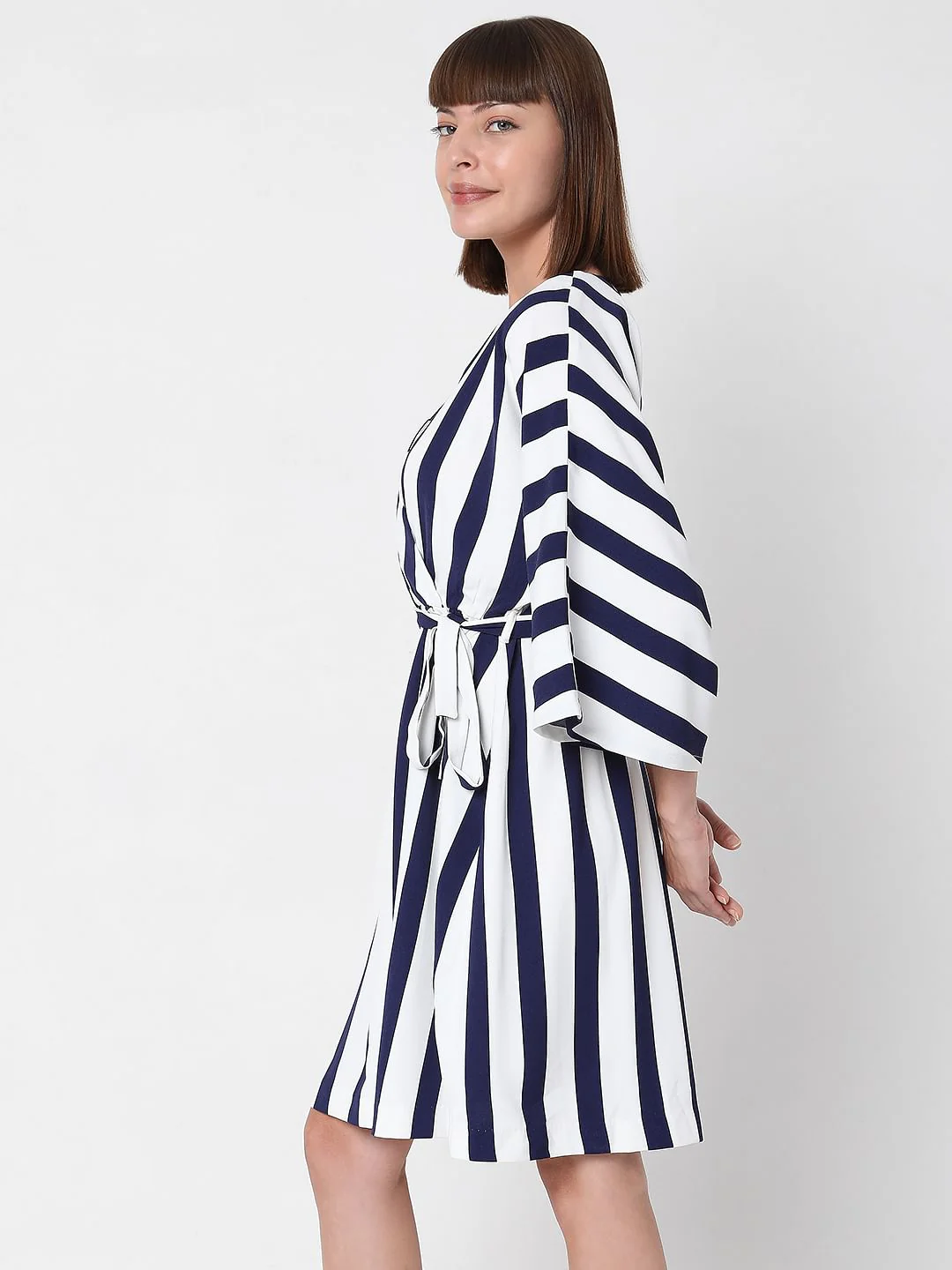 White Striped Fit & Flare Dress - Image 3