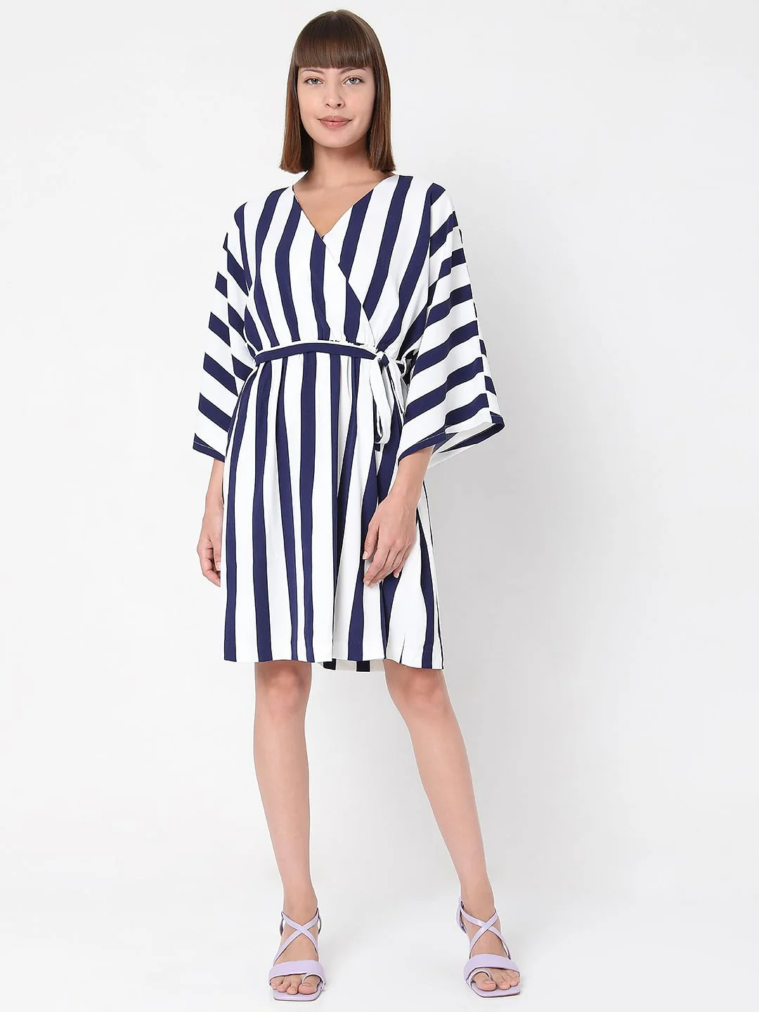 White Striped Fit & Flare Dress - Image 5