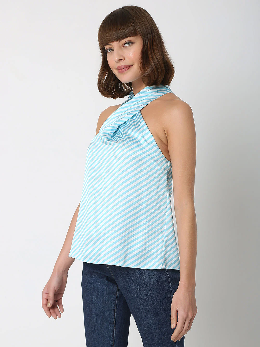 Blue Striped Halter Neck Top - Image 3