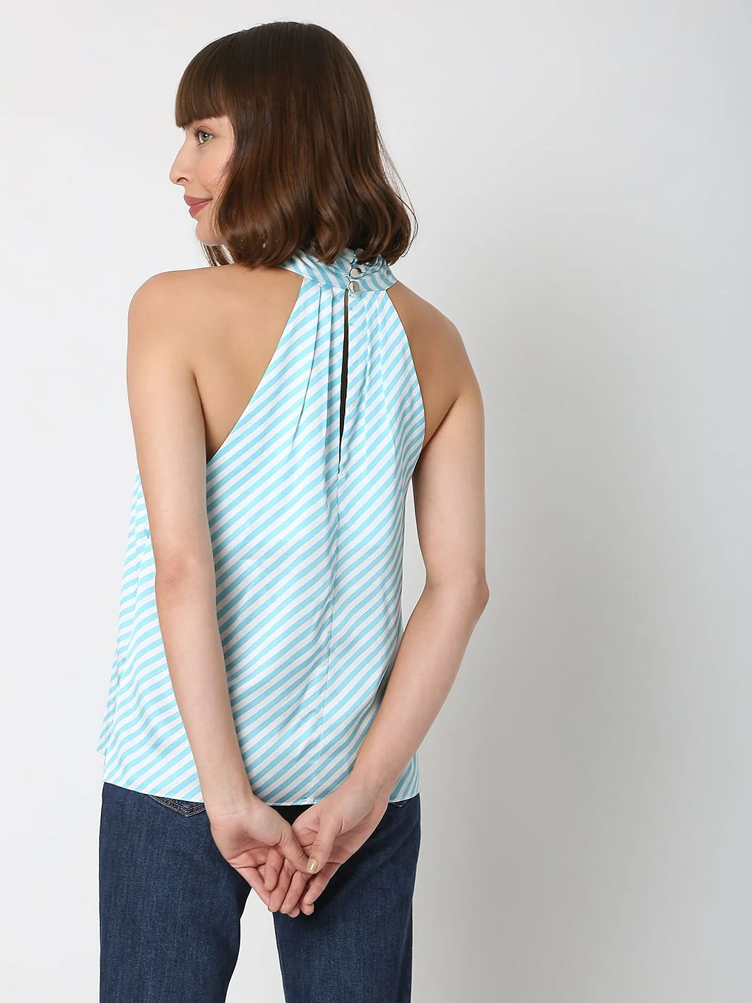 Blue Striped Halter Neck Top - Image 4