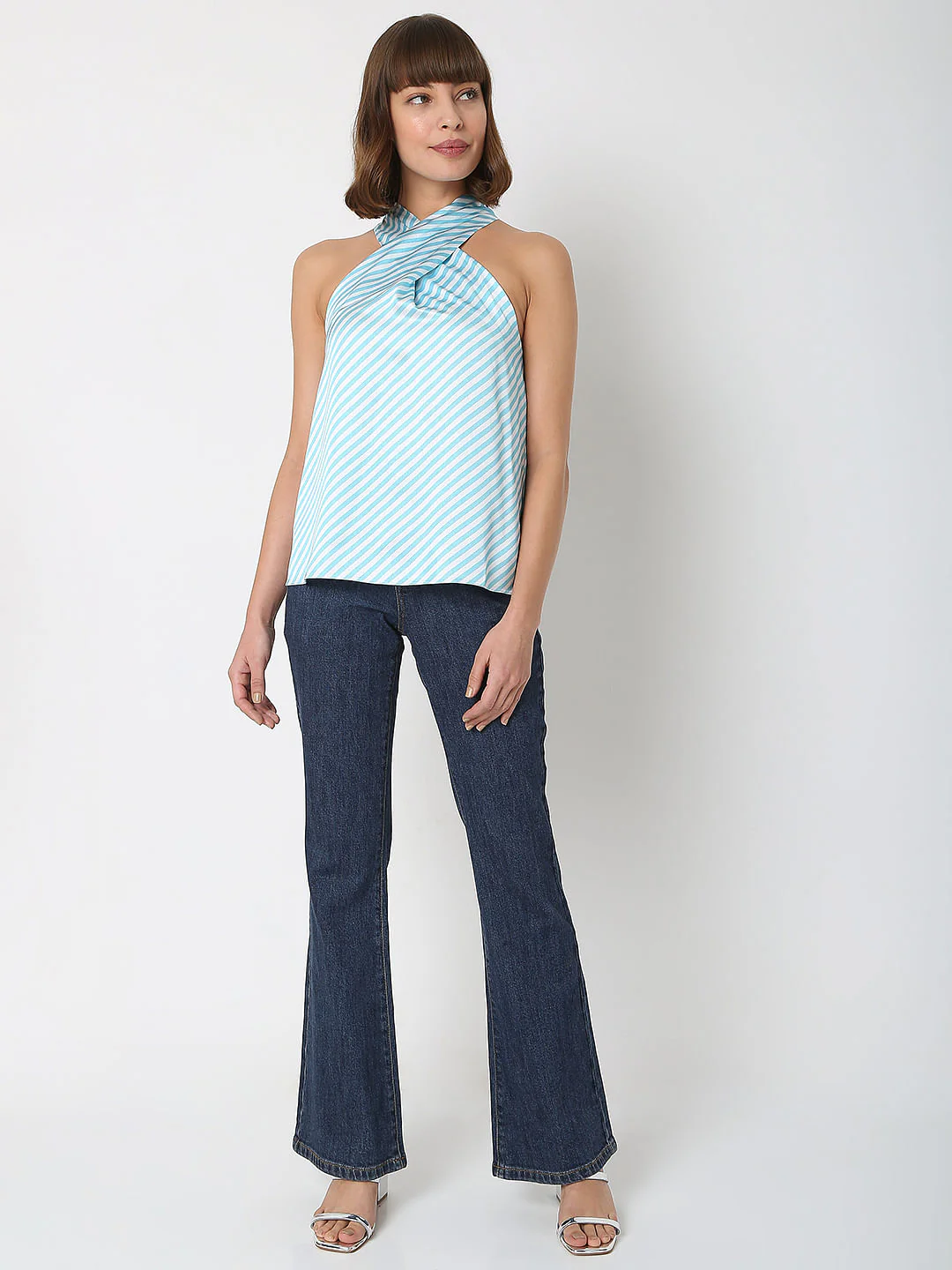 Blue Striped Halter Neck Top - Image 5