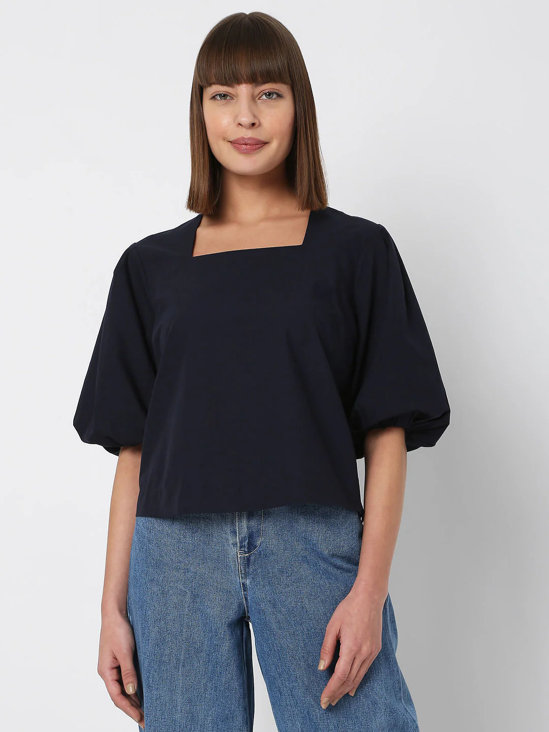 Navy Blue Square Neck Top - Image 2