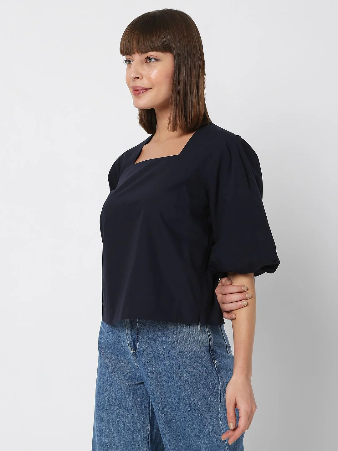 Navy Blue Square Neck Top - Image 3