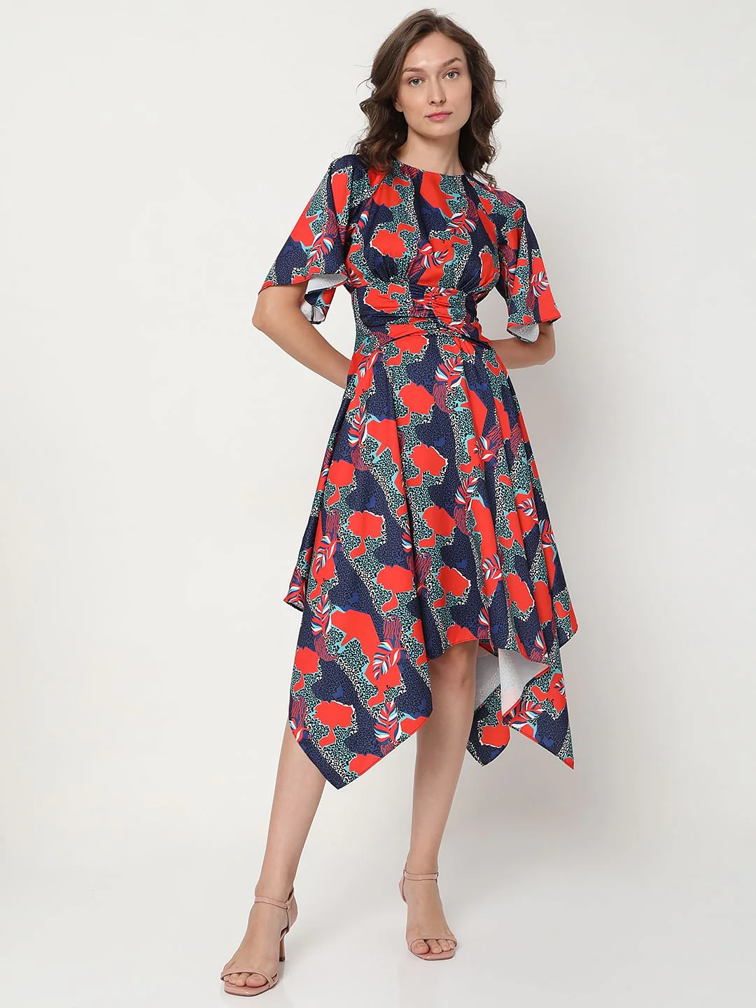 Blue All Over Print Asymmetric Midi Dress - Image 2