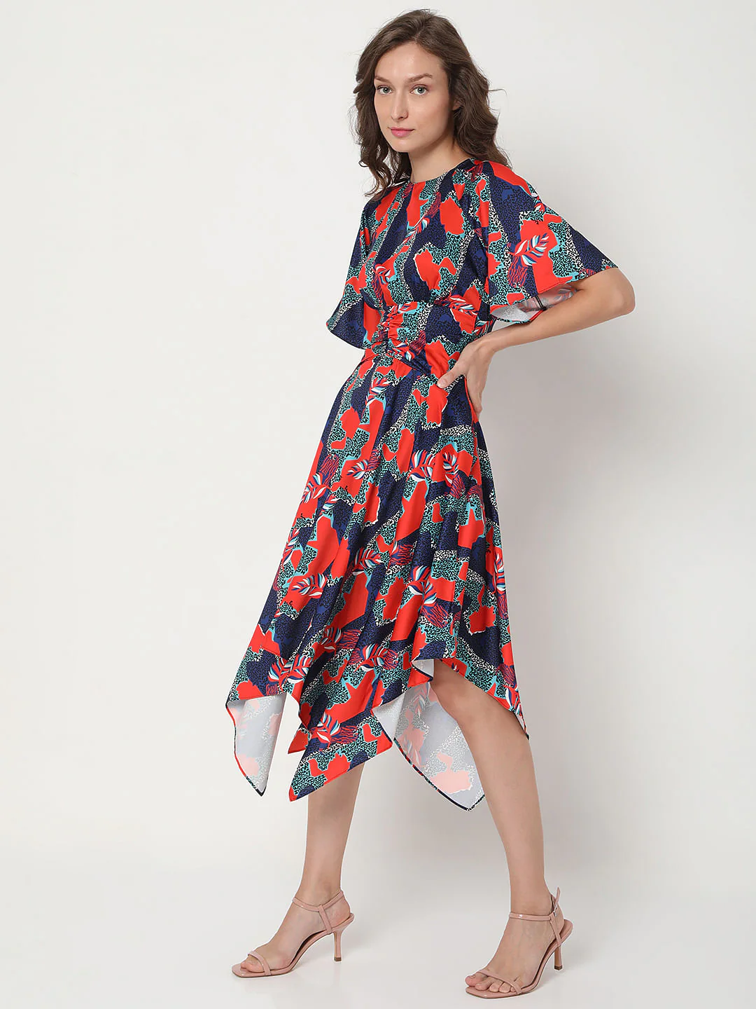 Blue All Over Print Asymmetric Midi Dress - Image 3