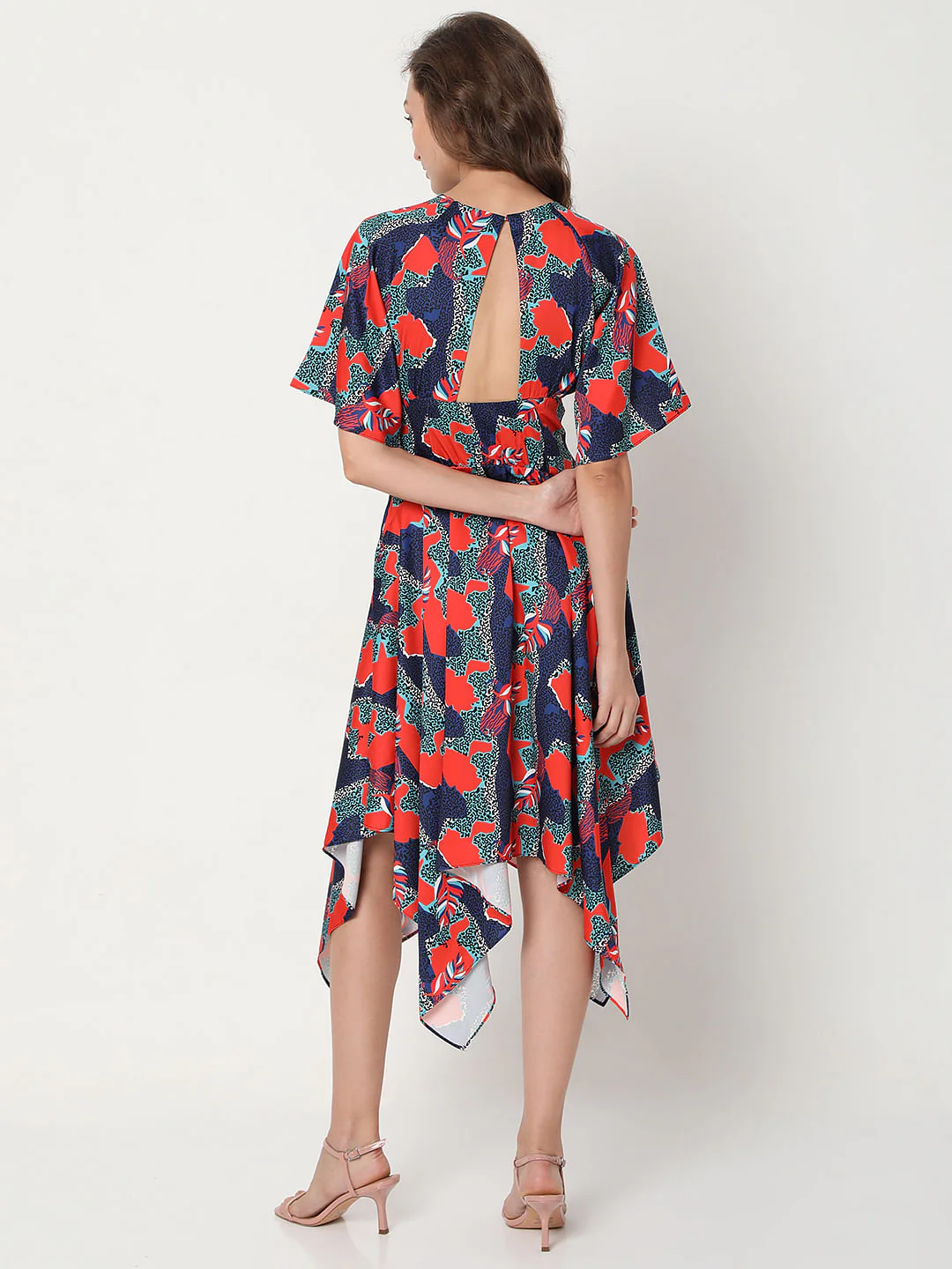 Blue All Over Print Asymmetric Midi Dress - Image 4
