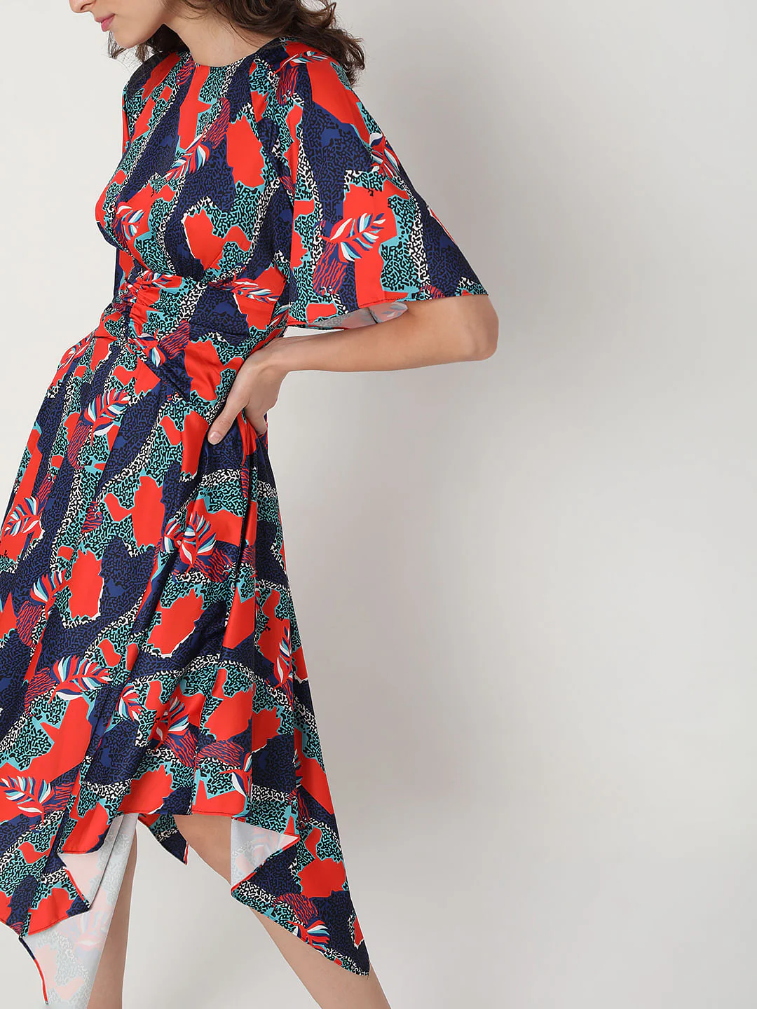 Blue All Over Print Asymmetric Midi Dress - Image 5