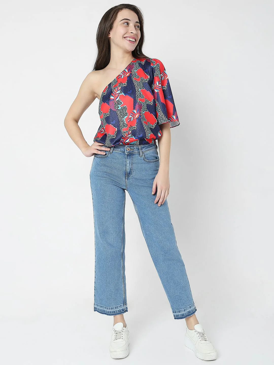Blue Printed One Shoulder Top - Image 5