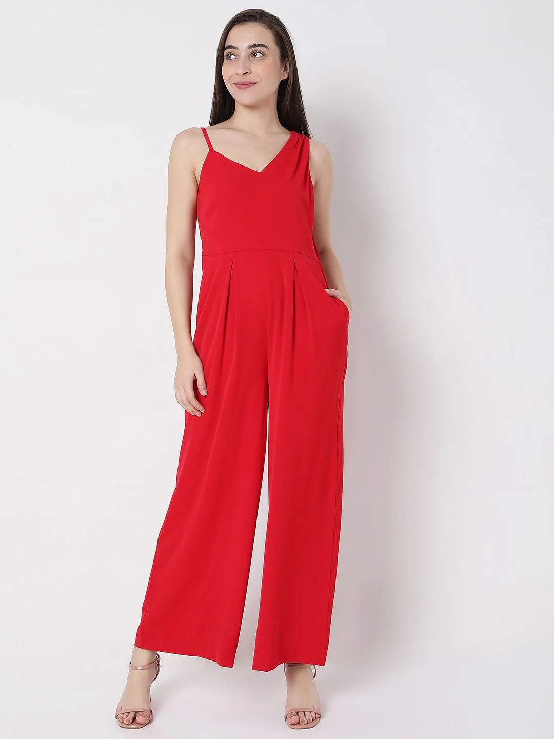 Red One Shoulder Jumpsuit - Image 2