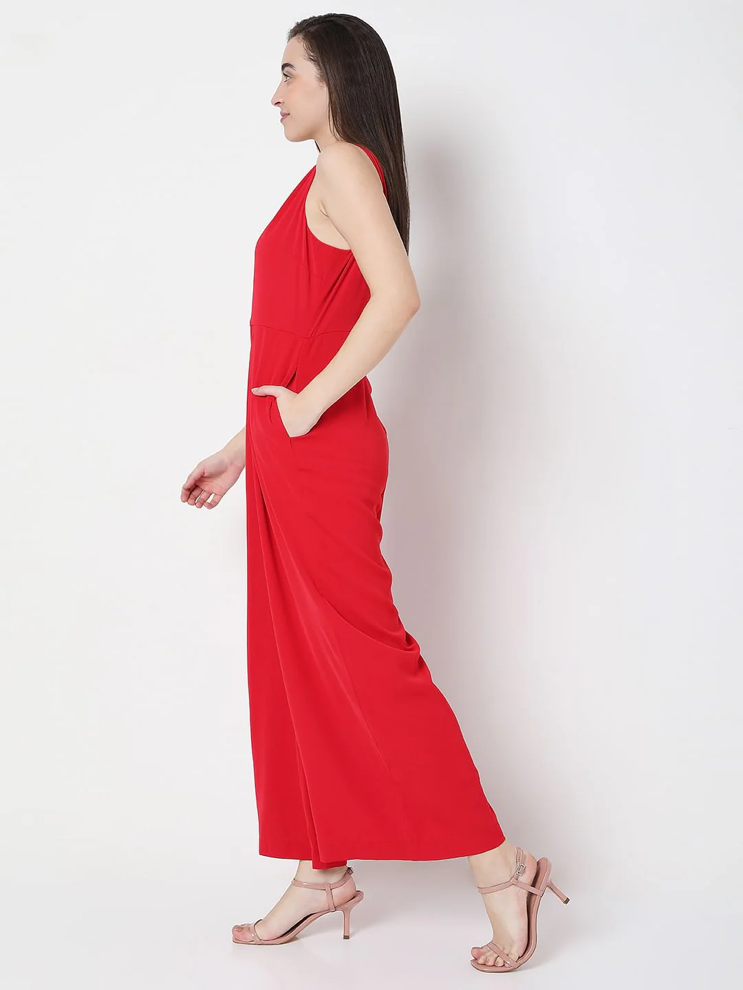 Red One Shoulder Jumpsuit - Image 3