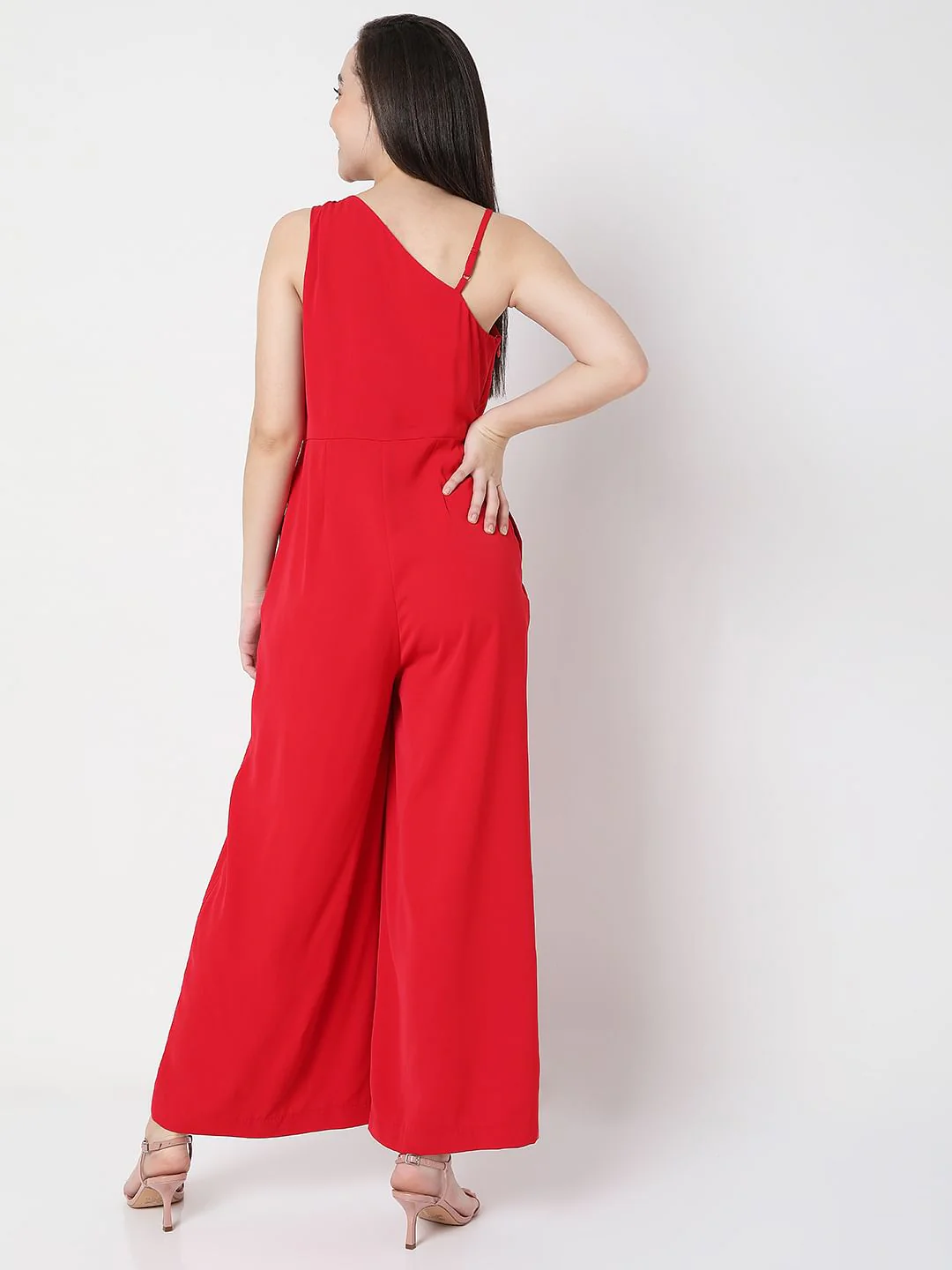 Red One Shoulder Jumpsuit - Image 4