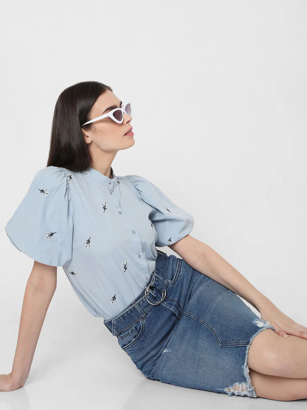 Blue Floral Embroidered Top