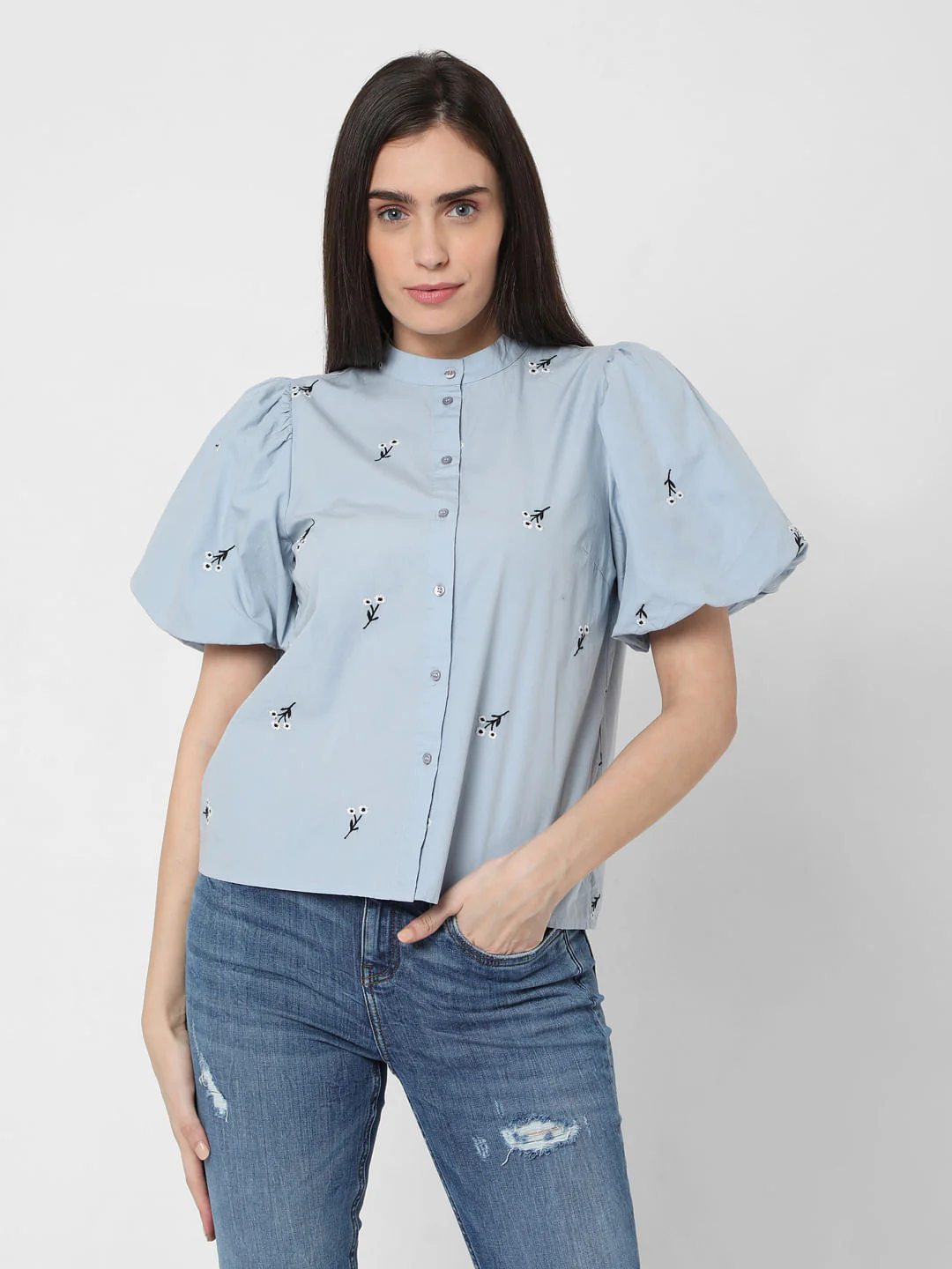 Blue Floral Embroidered Top - Image 2
