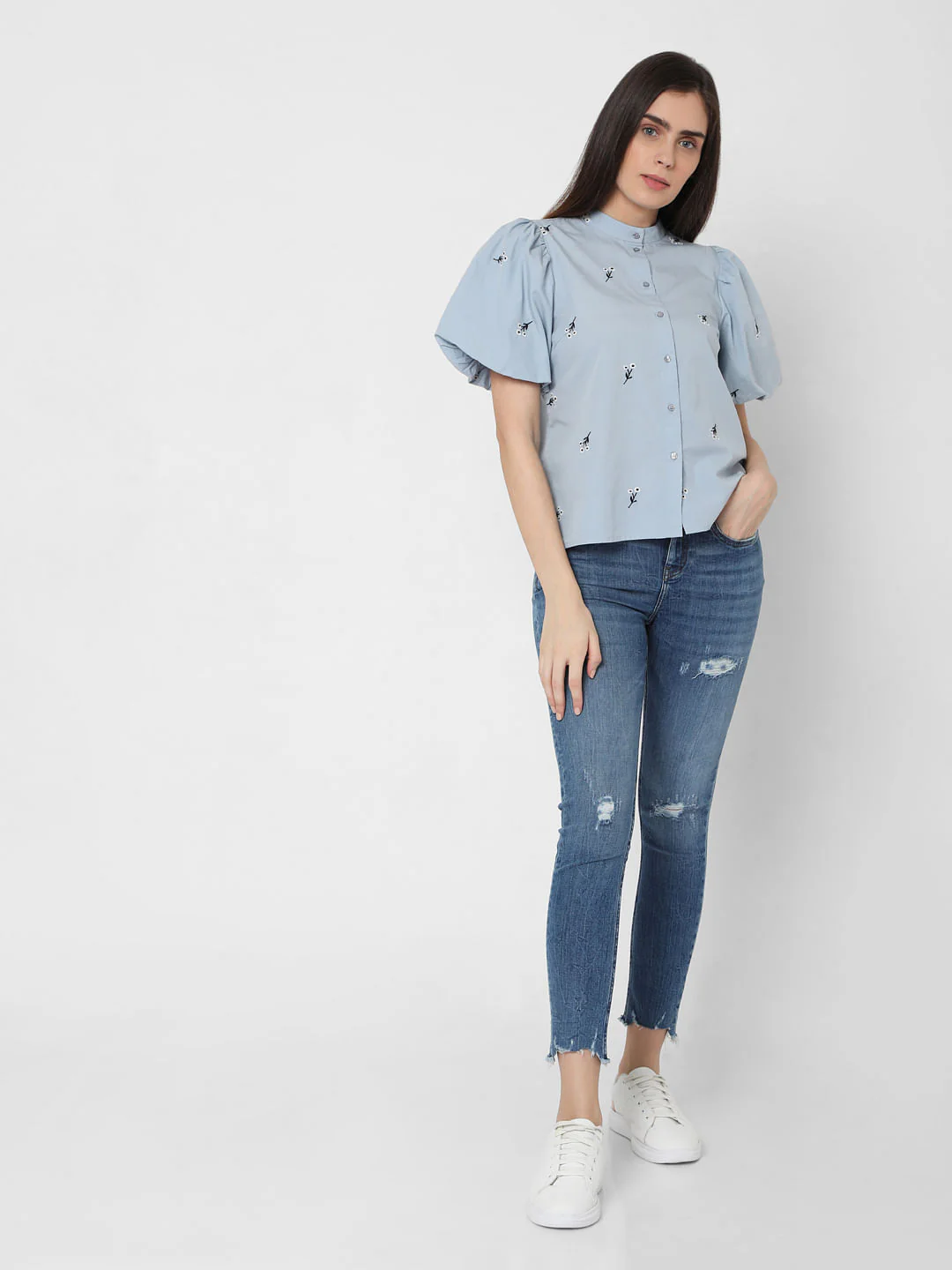 Blue Floral Embroidered Top - Image 5