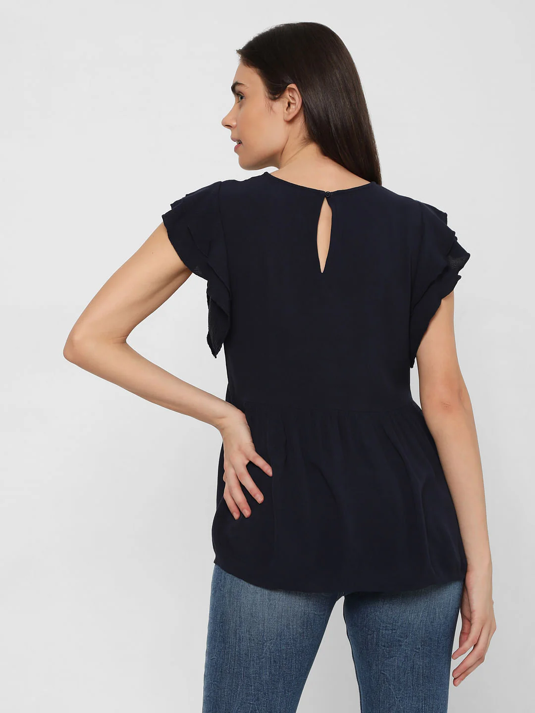 Blue Embroidered Peplum Top - Image 4