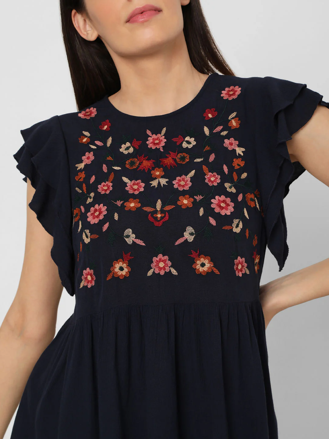 Blue Embroidered Peplum Top - Image 6