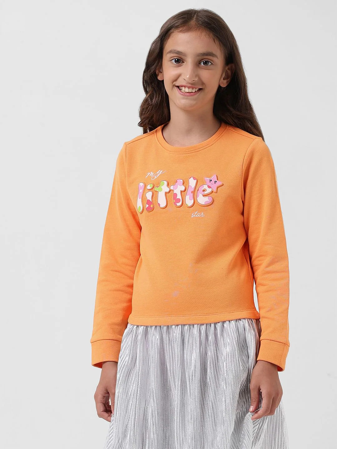 Girl Orange Printed Sweatshirt Dress - Image 2