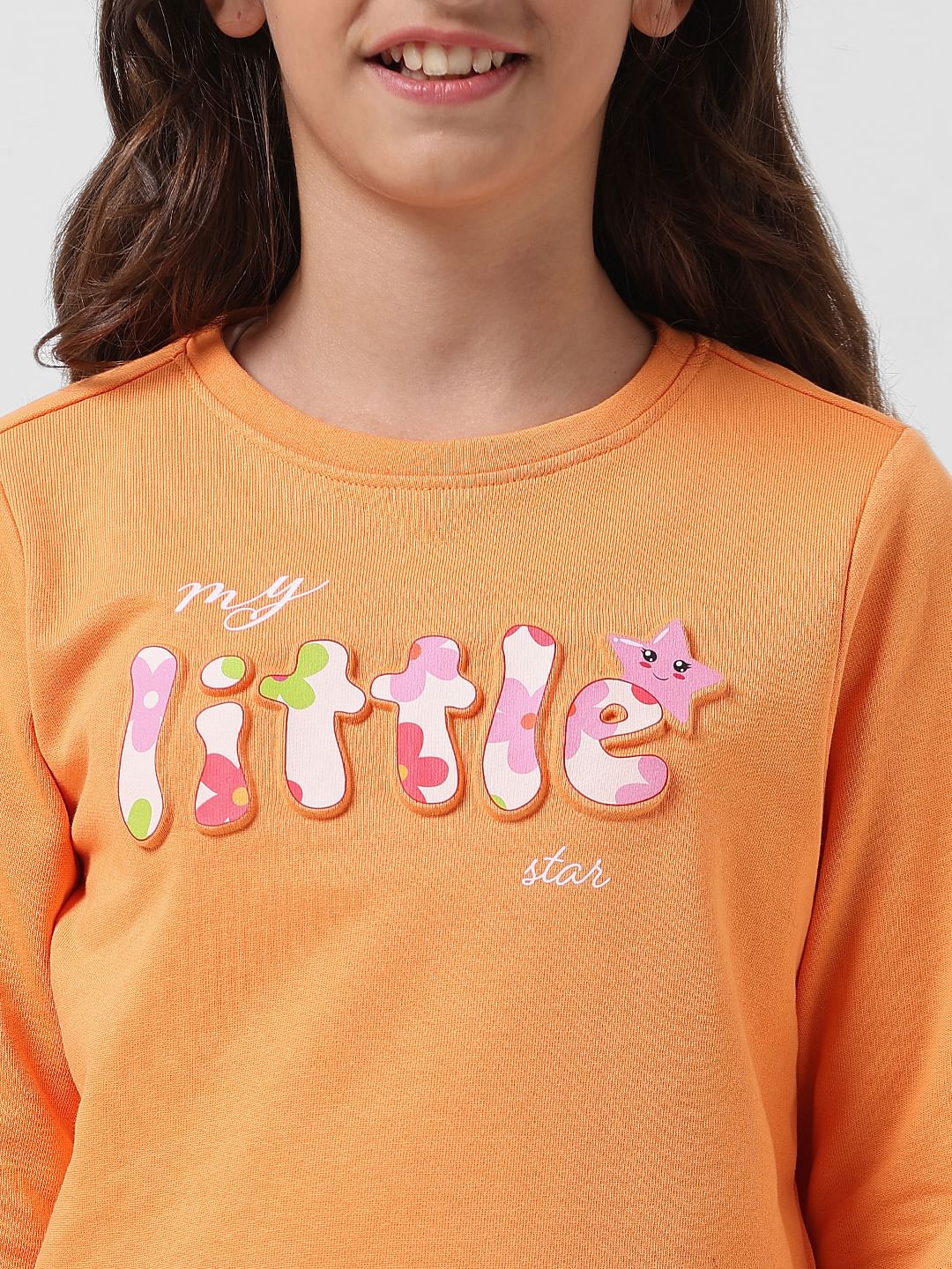 Girl Orange Printed Sweatshirt Dress - Image 4