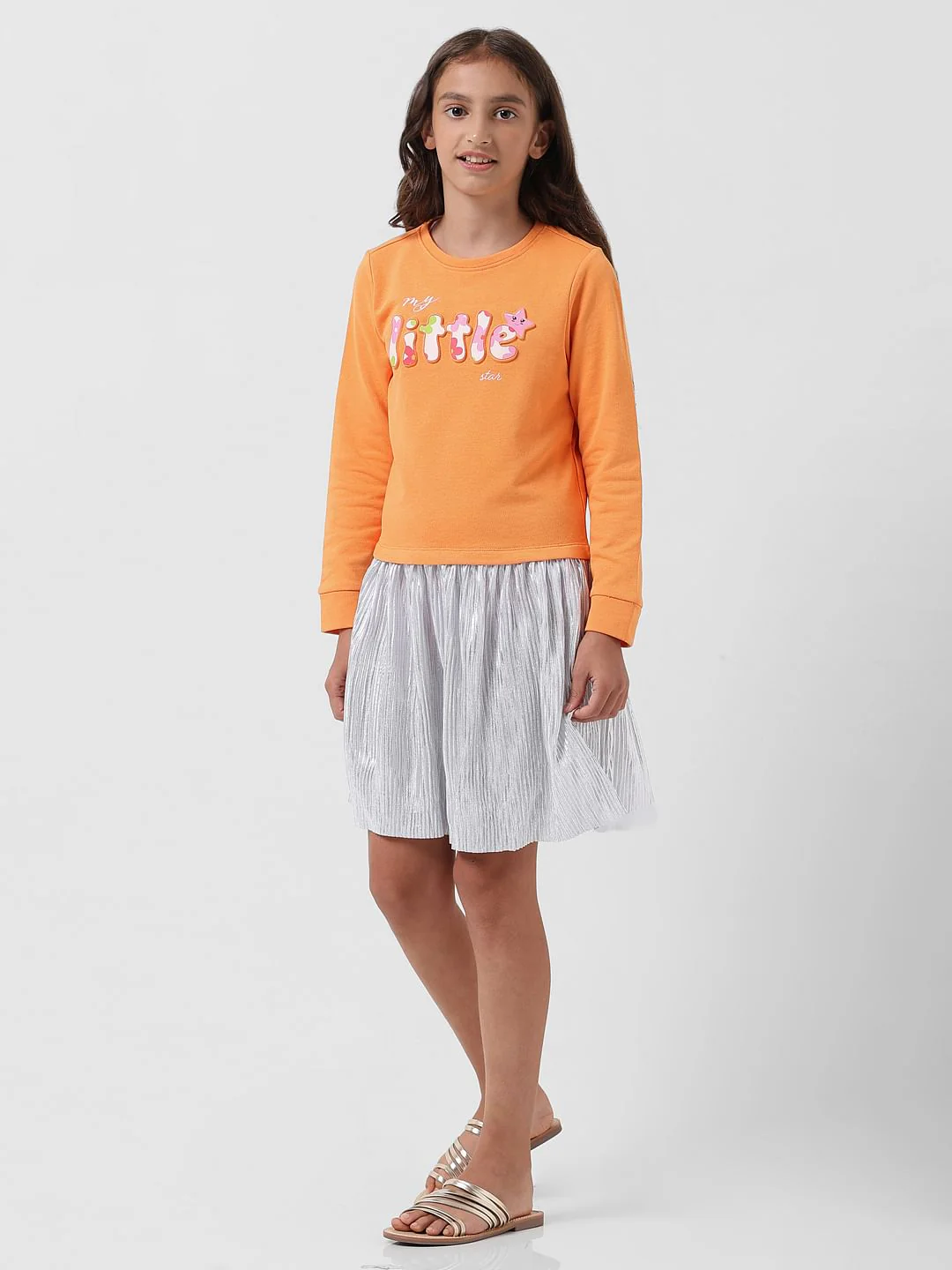 Girl Orange Printed Sweatshirt Dress - Image 5