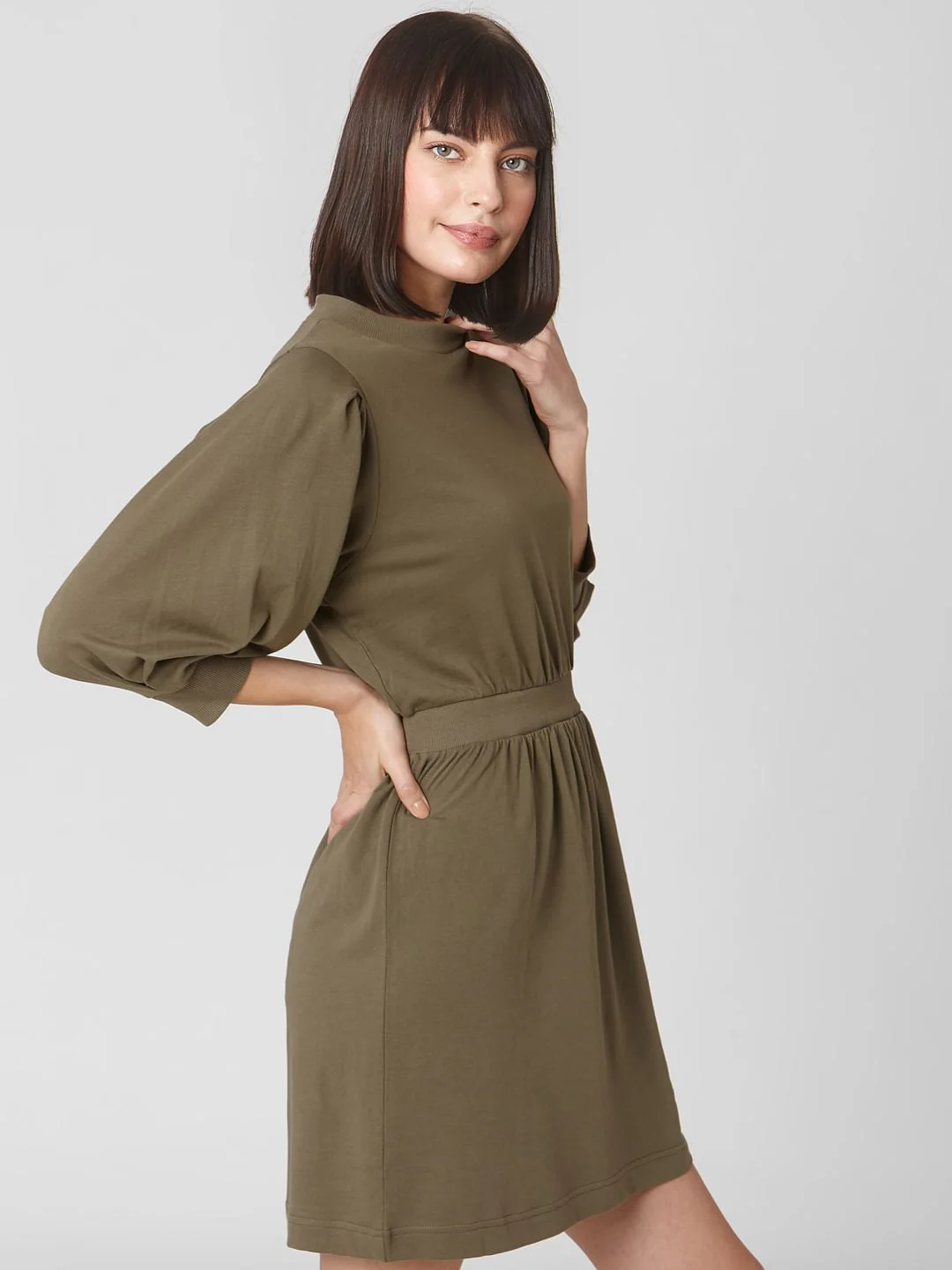 Green Cuff Sleeves Fit & Flare Dress - Image 2
