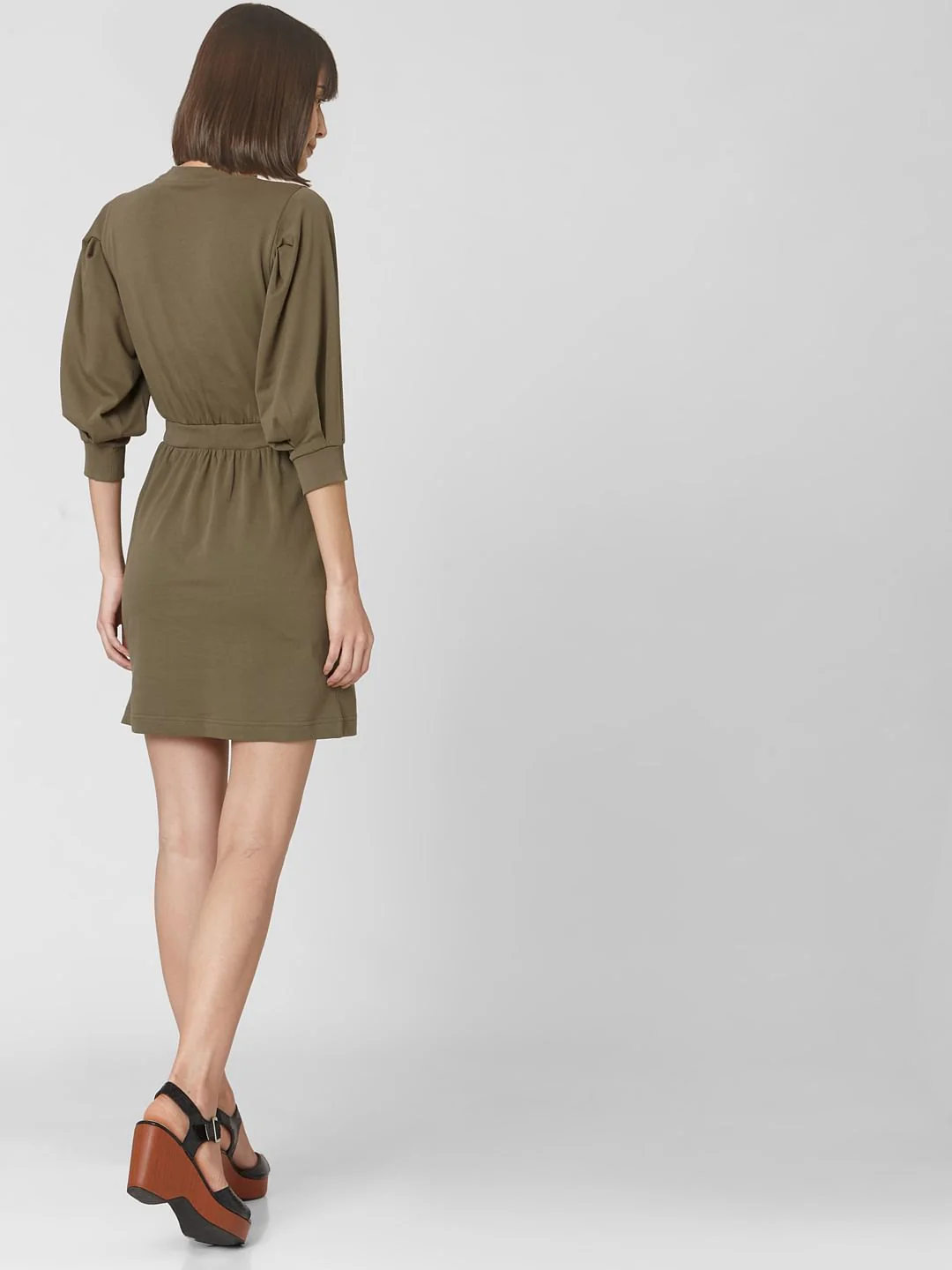 Green Cuff Sleeves Fit & Flare Dress - Image 4