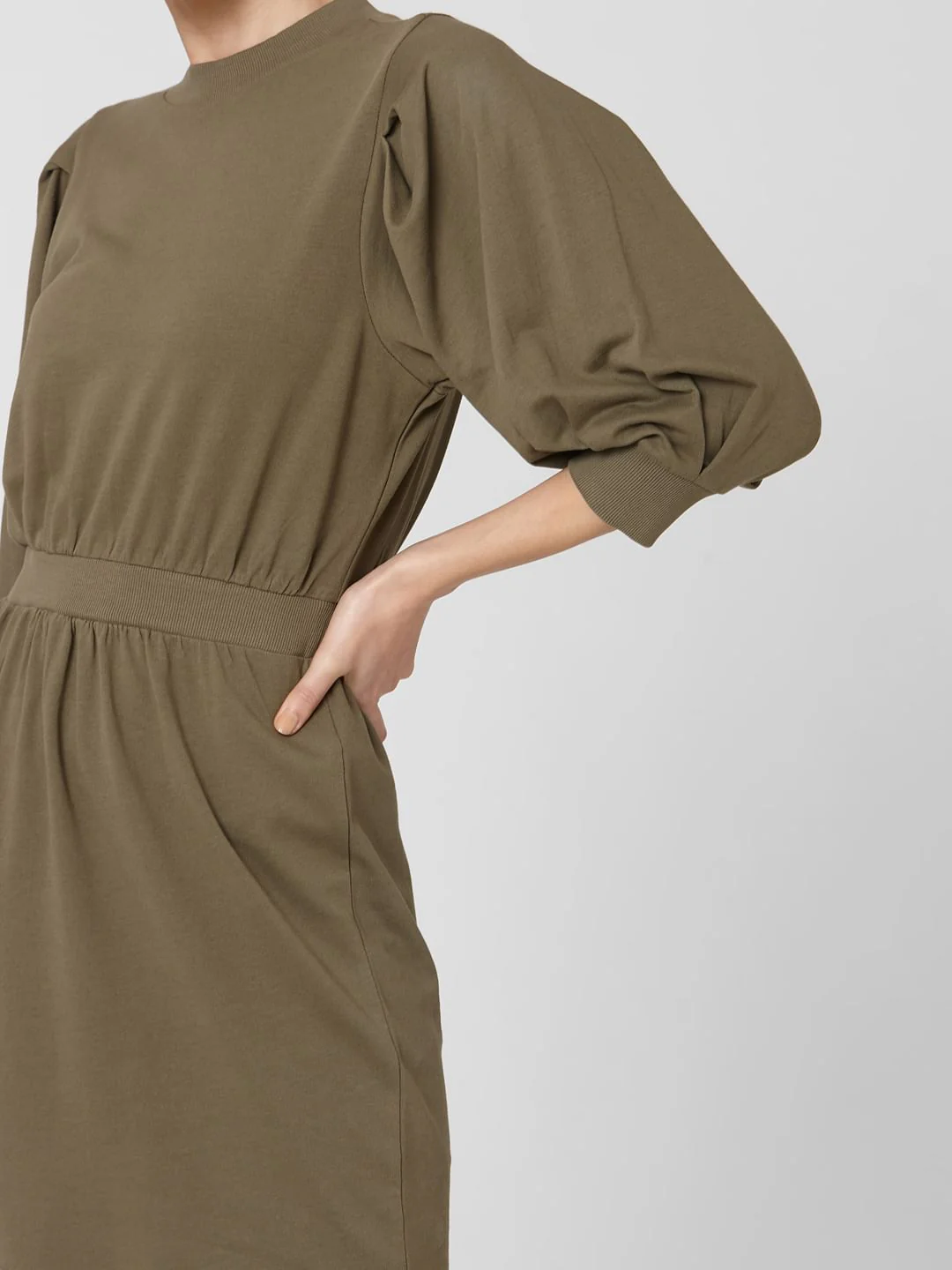 Green Cuff Sleeves Fit & Flare Dress - Image 5