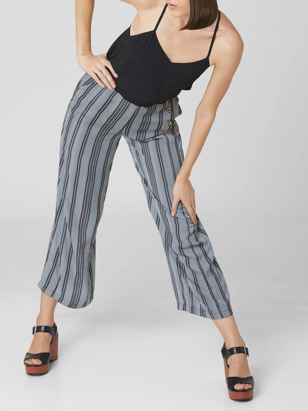 Navy Blue High Rise Striped Pants - Image 2