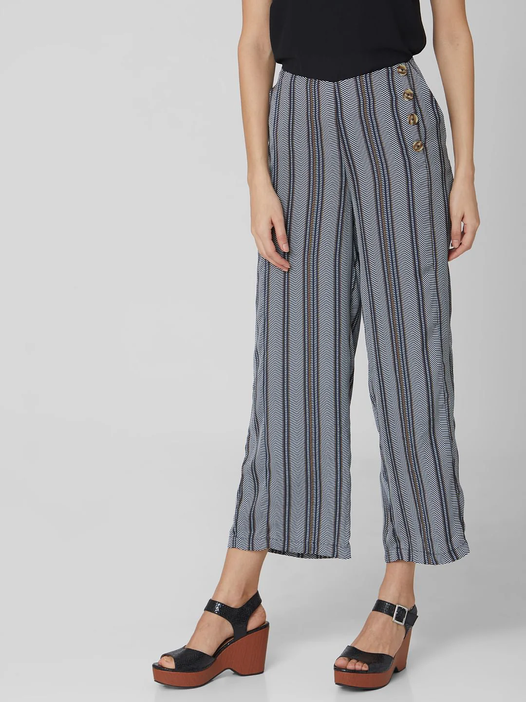 Navy Blue High Rise Striped Pants - Image 3