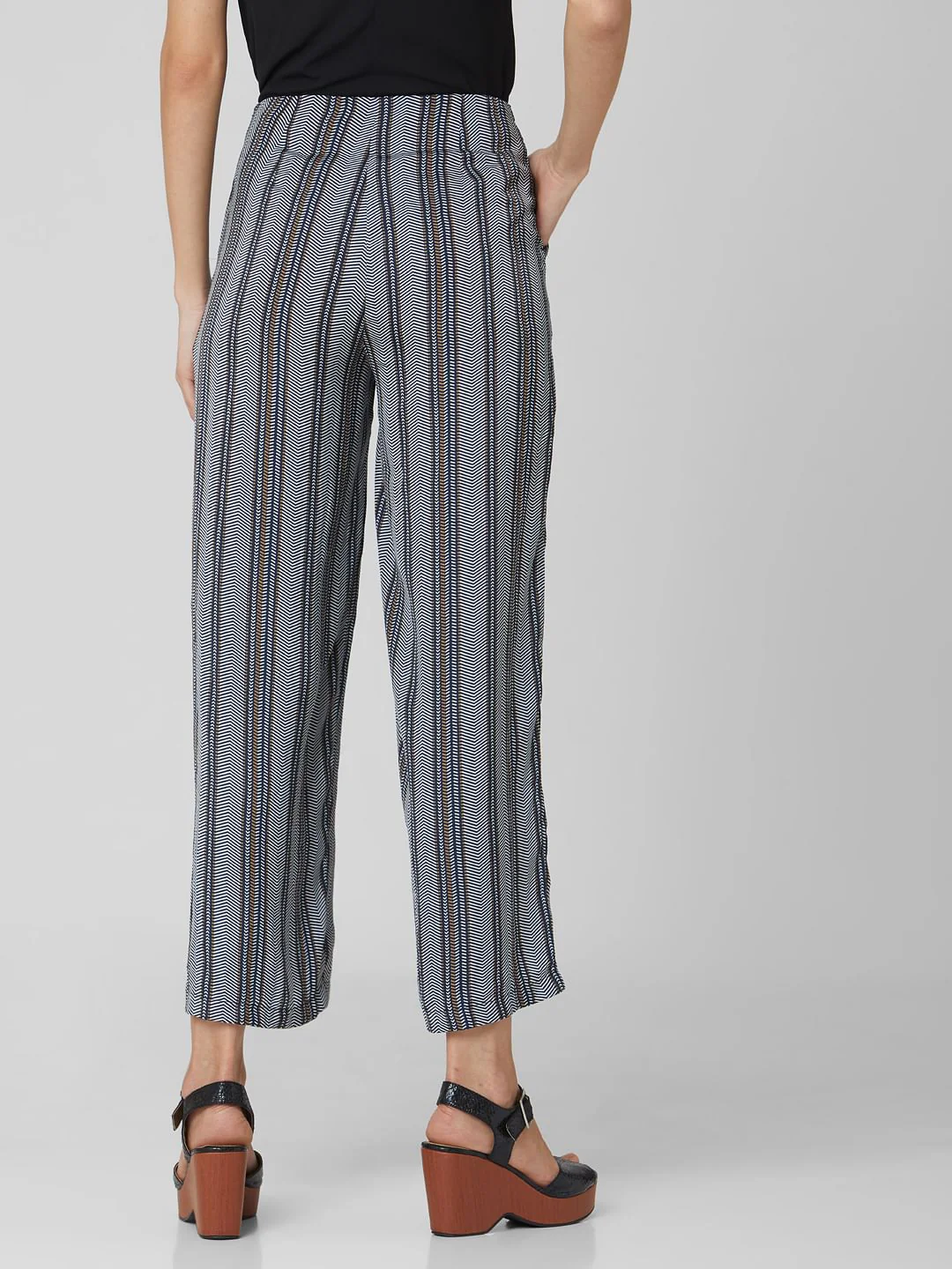 Navy Blue High Rise Striped Pants - Image 4