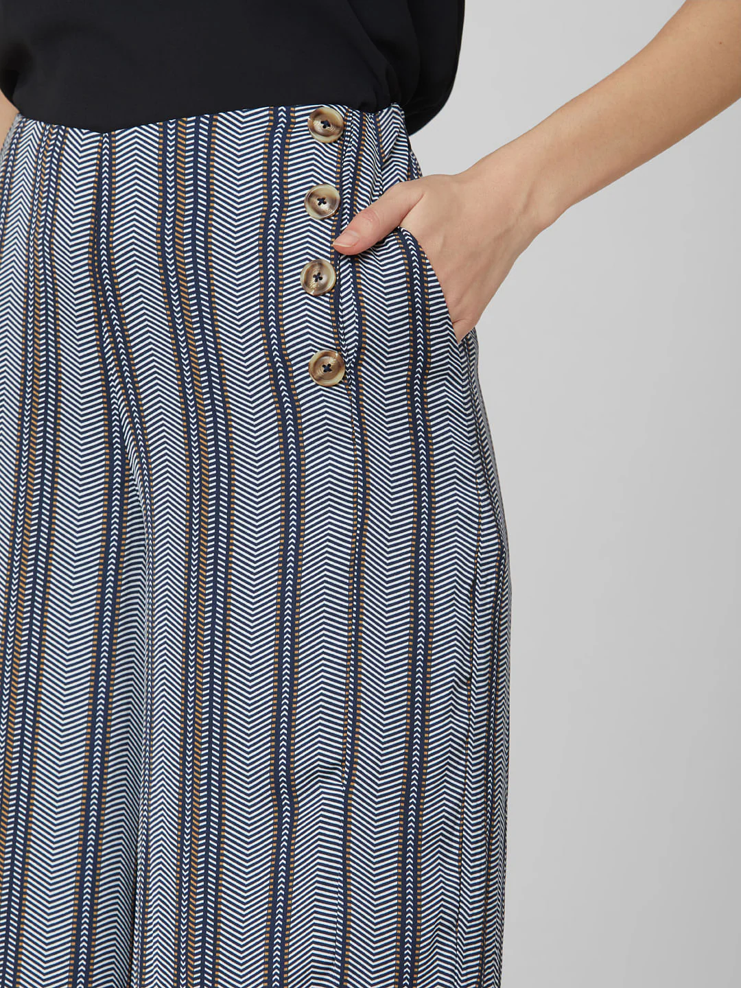 Navy Blue High Rise Striped Pants - Image 5