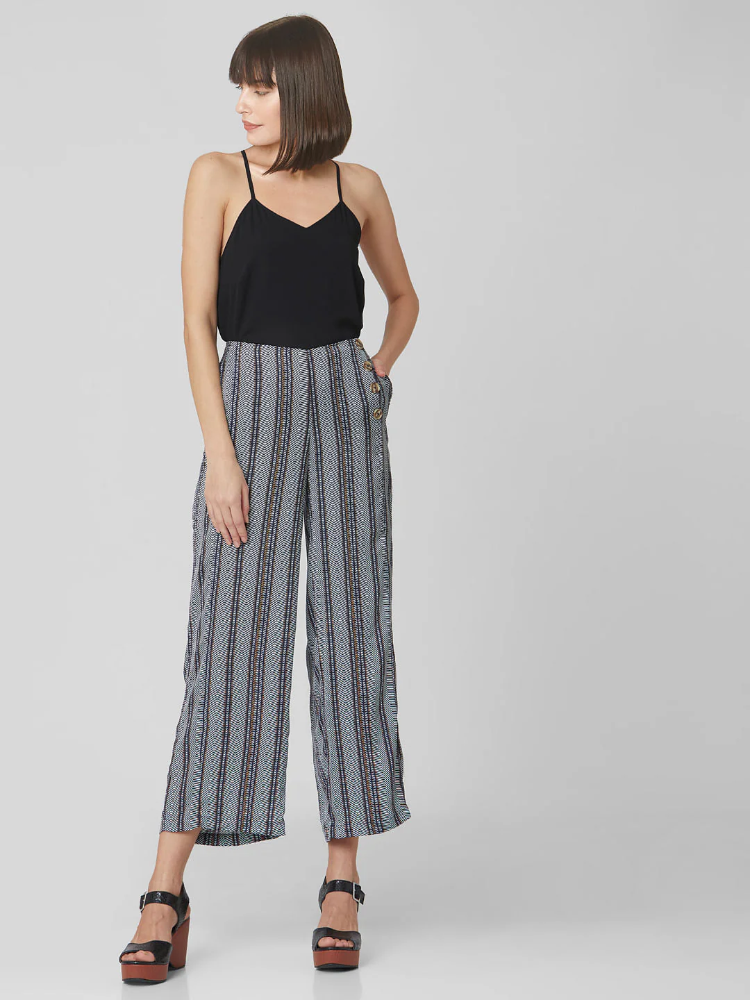 Navy Blue High Rise Striped Pants - Image 6