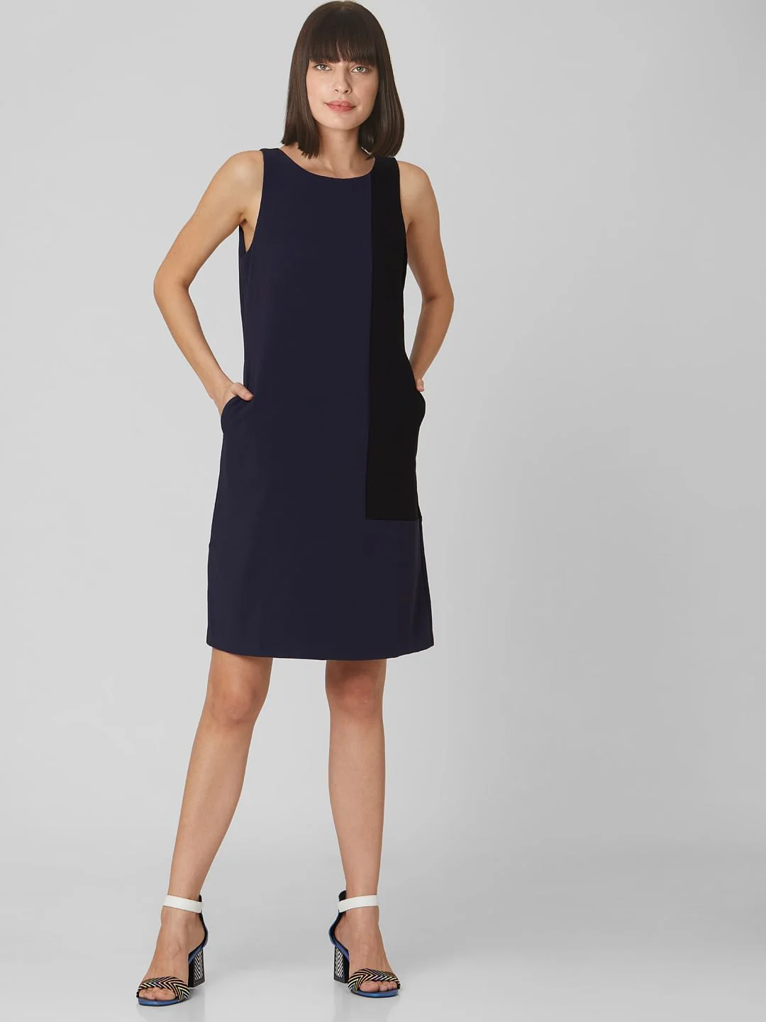 Blue Colourblocked Shift Dress