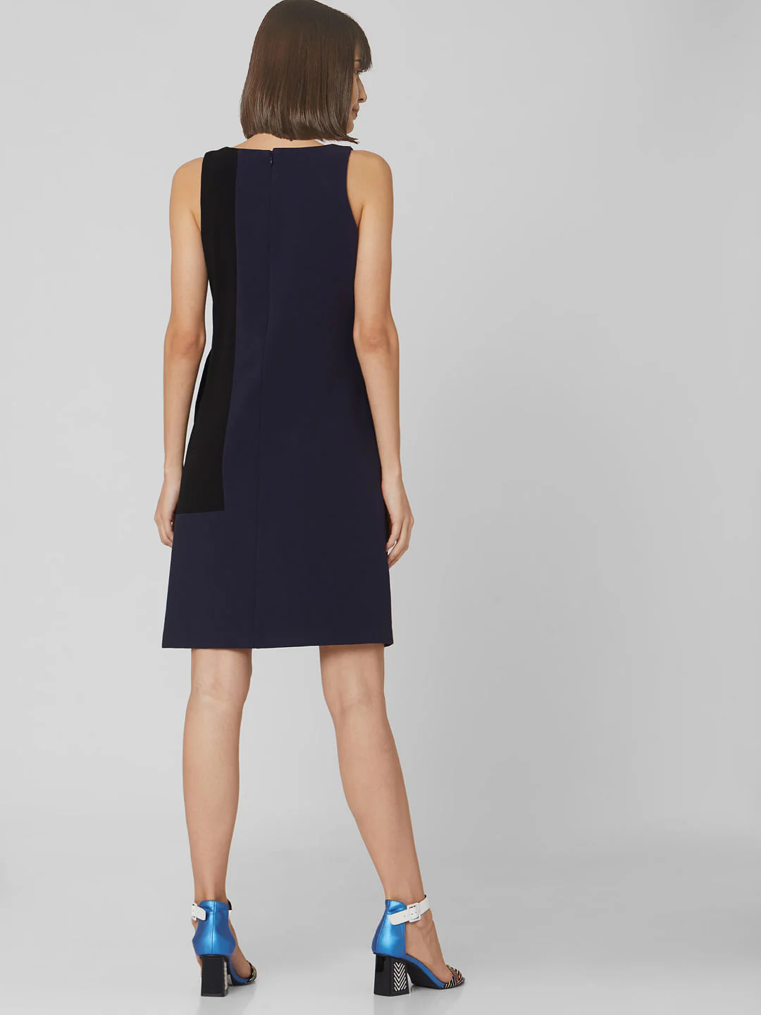 Blue Colourblocked Shift Dress - Image 4