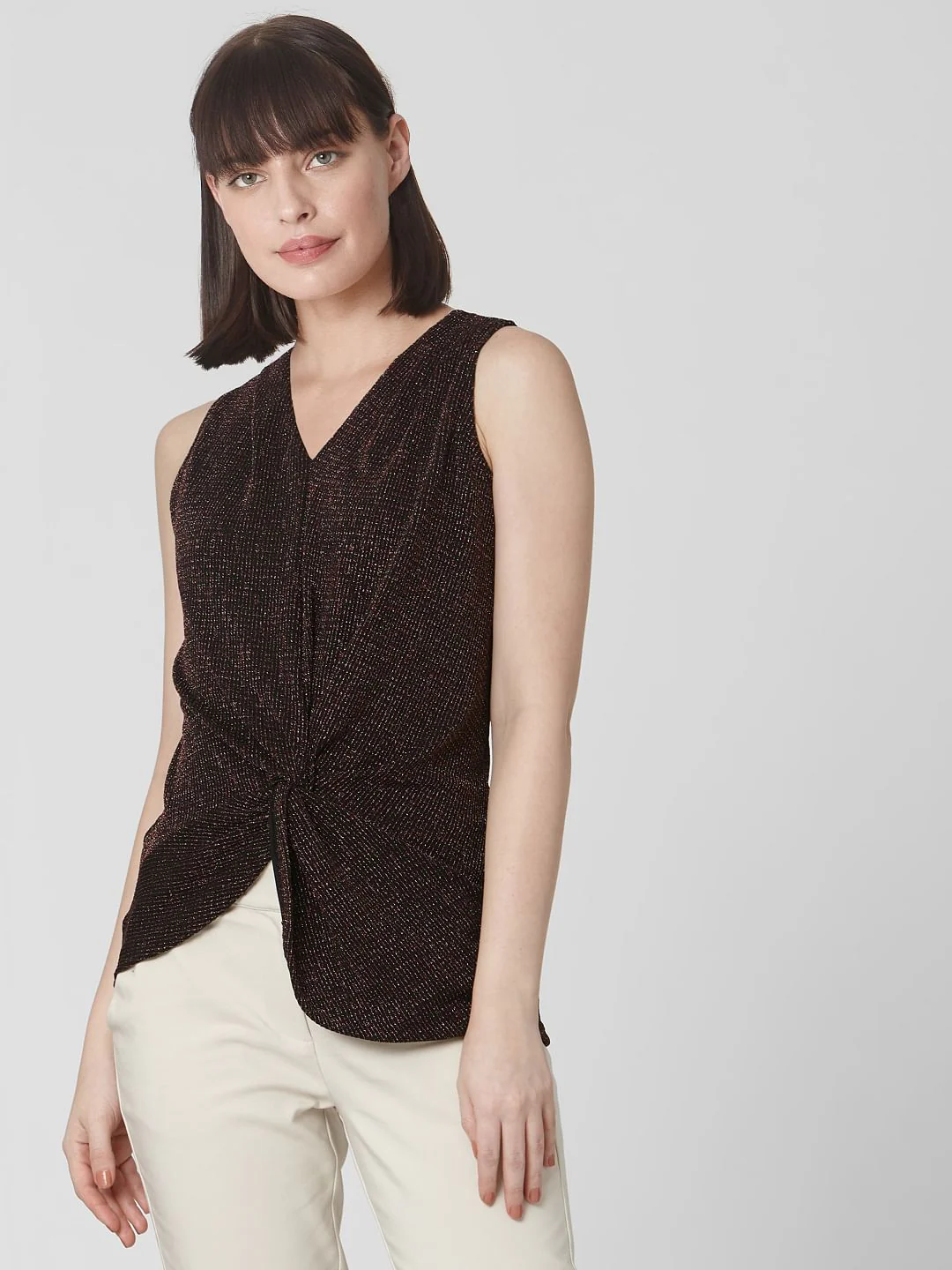 Black Shimmer Front Knot Top - Image 2