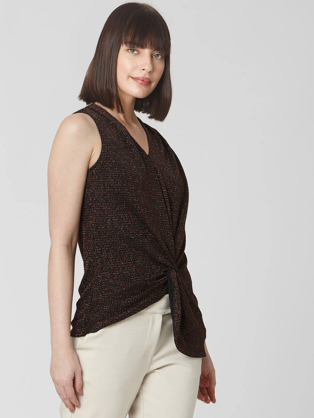 Black Shimmer Front Knot Top - Image 3