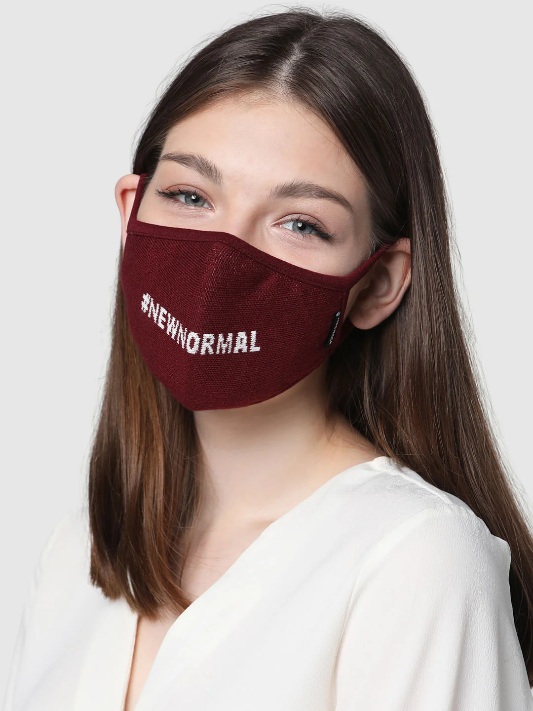 Pack Of 2 Flat Knit 3Ply Anti-Bacterial Mask - Maroon & Beige
