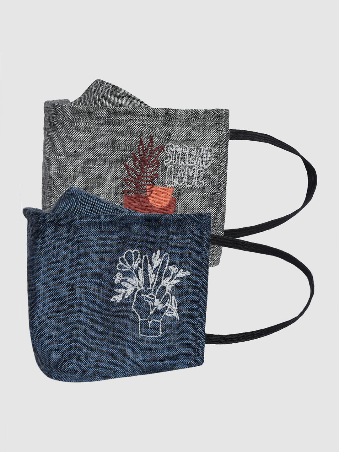 Pack Of 2 Linen Embroidered 3Ply Anti-Bacterial Mask - Image 2