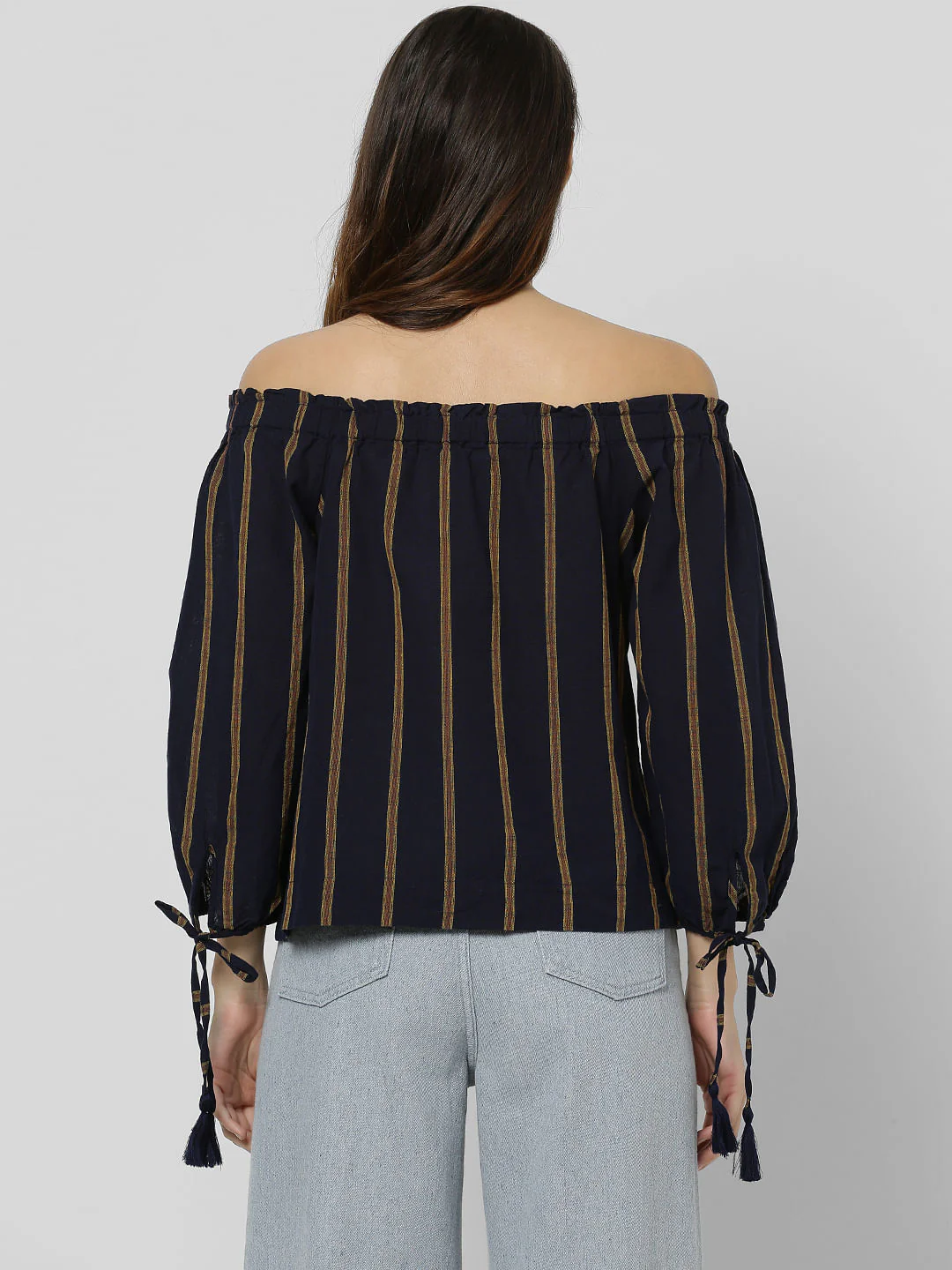 Black Striped Off Shoulder Crop Top - Image 3