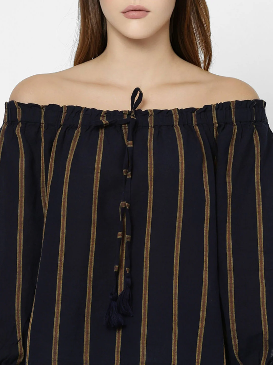 Black Striped Off Shoulder Crop Top - Image 5