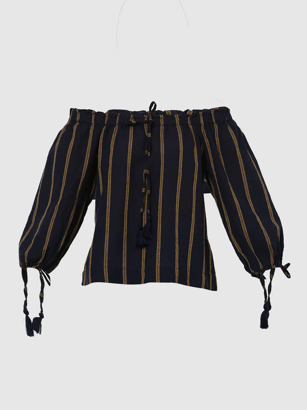 Black Striped Off Shoulder Crop Top - Image 6