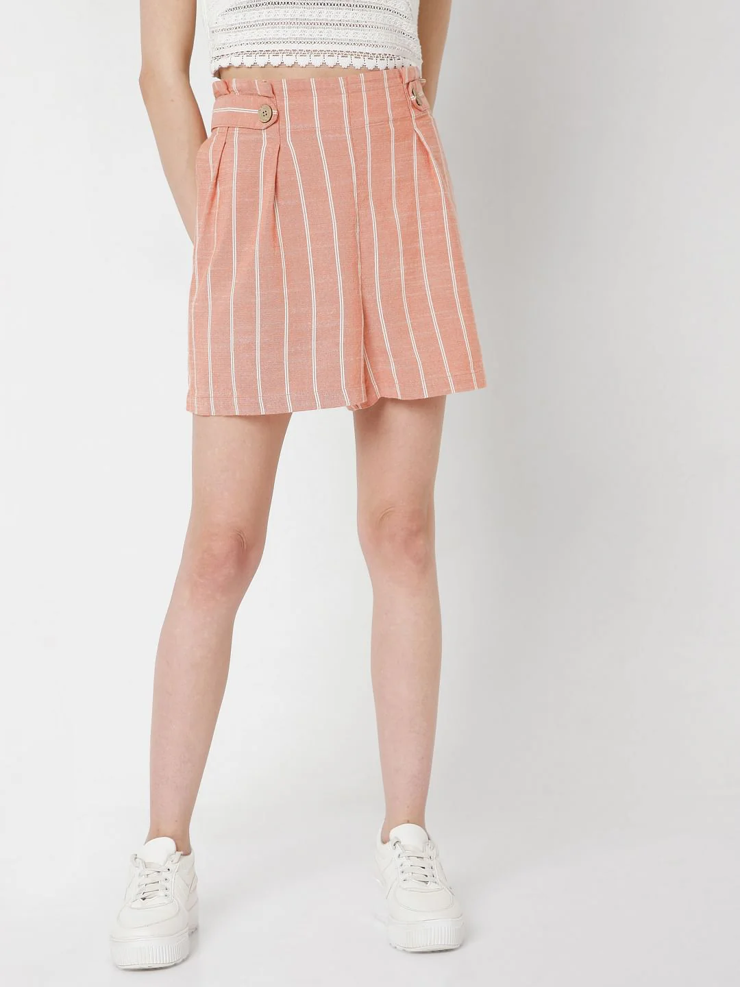 Peach Striped Co-Ord Set Shorts - Image 2