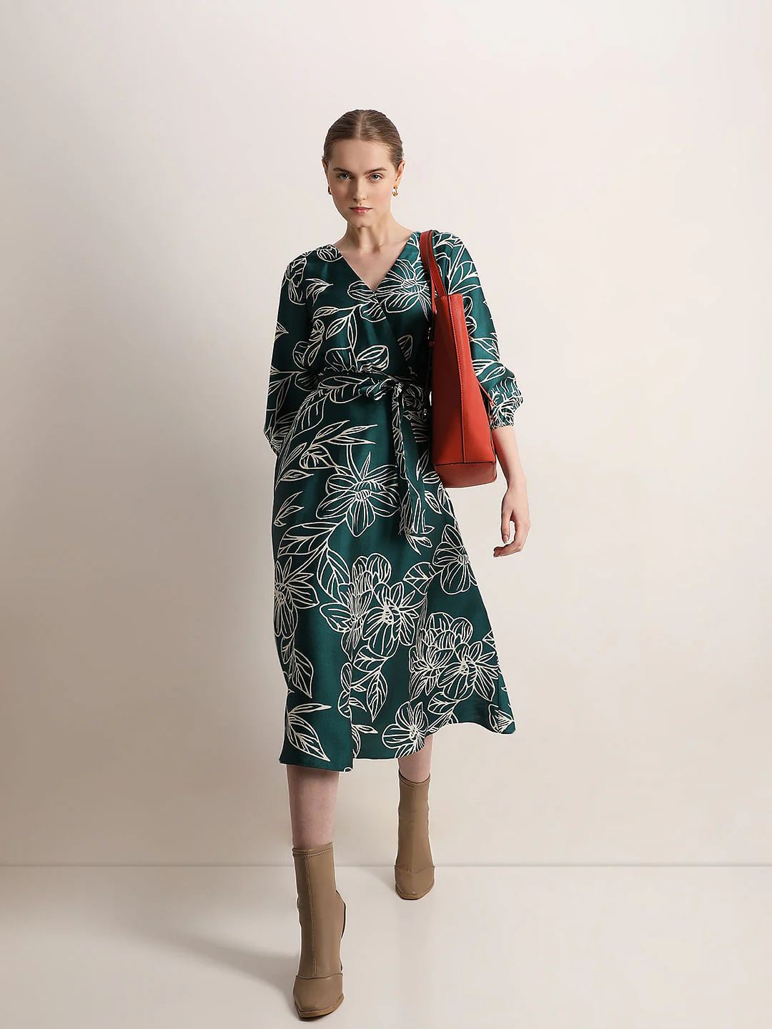 Emerald Green Floral Midi Dress