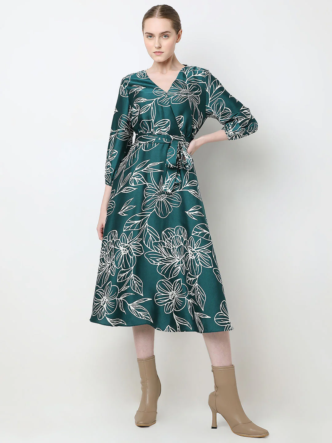 Emerald Green Floral Midi Dress - Image 2