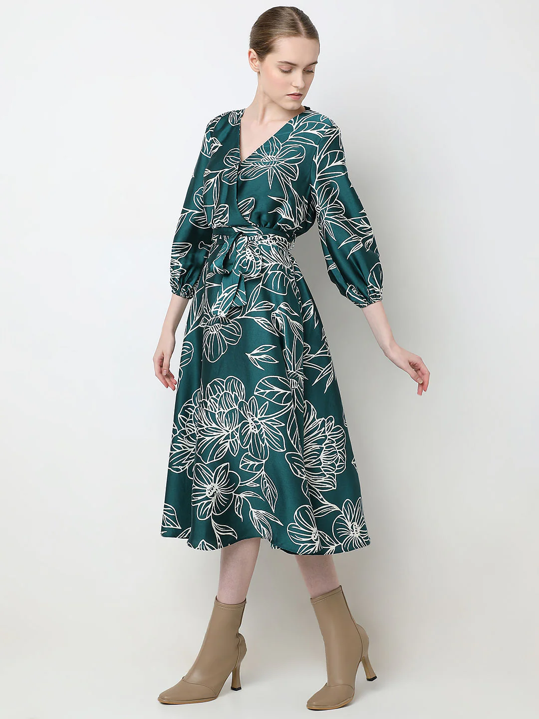 Emerald Green Floral Midi Dress - Image 3